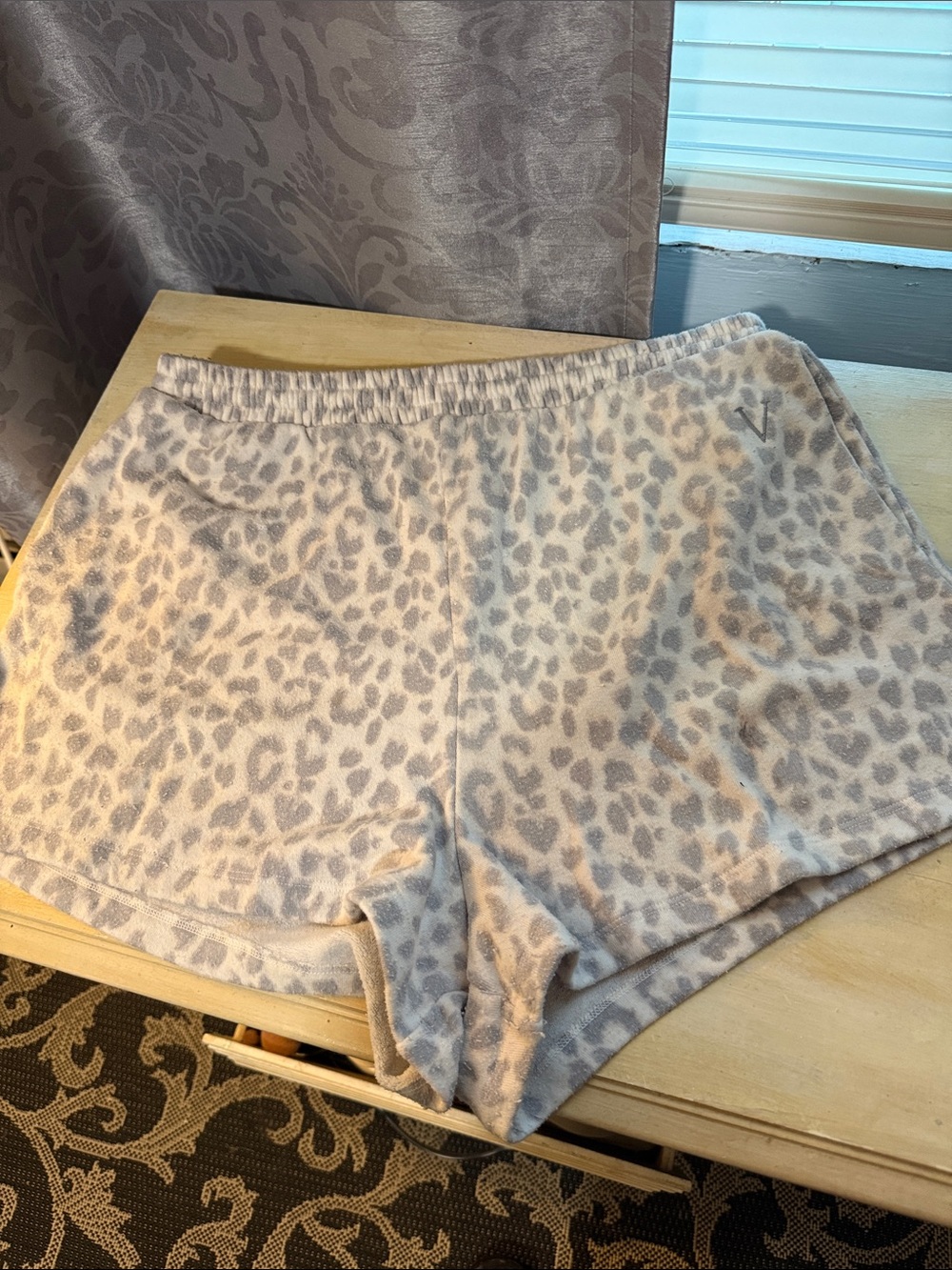 Cozy Leopard Print  Shorts - white with grey leopard spots